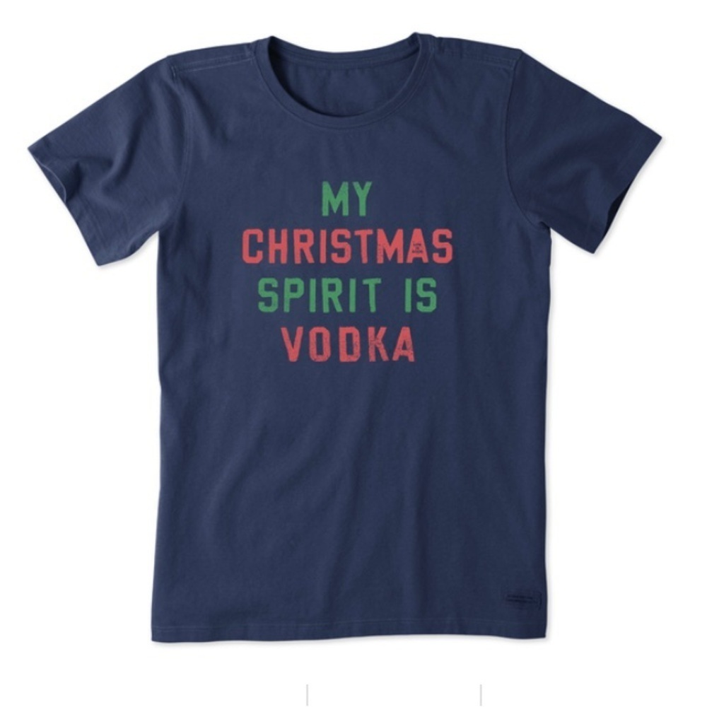NWT Life is Good My Christmas Spirit is Vodka funny tee shirt tshirt soft small‍